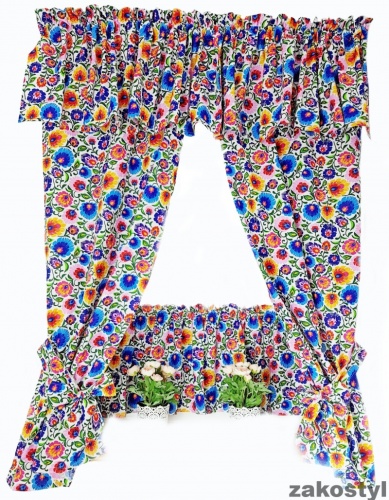 Zakostyl zestaw zasłon+lambrekin+zazdrostka  folk łowicz