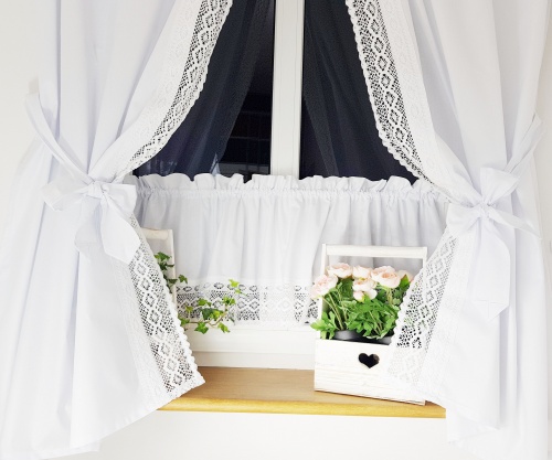 ZESTAW ZASŁON+ZAZDROSTKA KORONKA SHABBY CHIC