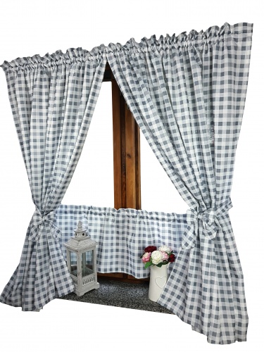 Zakostyl zasłony + zazdrostka szara kratka