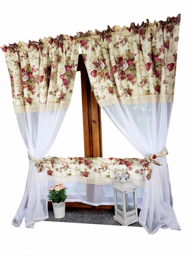 ZAKOSTYL ZASŁONY + ZAZDROSTKA ANGIELSKIE RÓŻE KORONKA