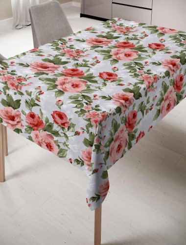 Bieżnik obrus róże na szaro miętowym tle