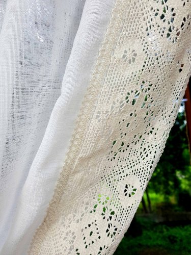 ZESTAW ZASŁON+ZAZDROSTKA KREMOWA KORONKA LEN SHABBY