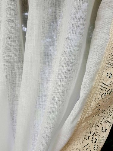 ZESTAW ZASŁON+ZAZDROSTKA KREMOWA KORONKA LEN SHABBY