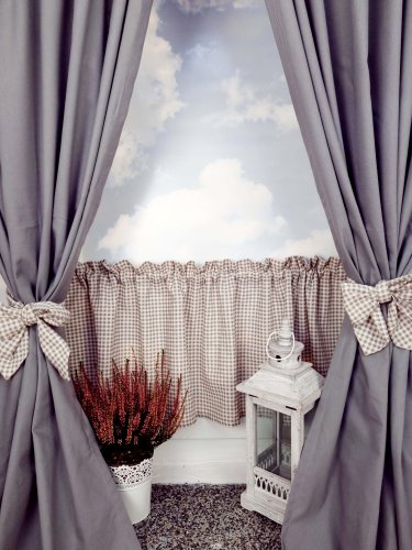 ZAKOSTYL ZASŁONY SZARE + ZAZDROSTKA VINTAGE KRATA 