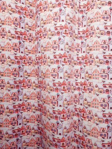 TKANINA DEKORACYJNA ŚNIEG DOMKI 1mb