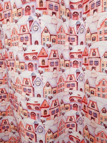 Tkanina dekoracyjna śnieg domki 1mb