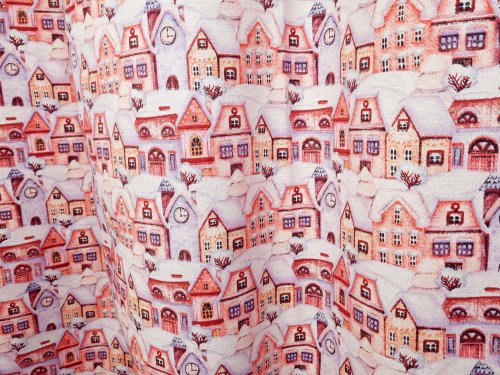 TKANINA DEKORACYJNA ŚNIEG DOMKI 1mb