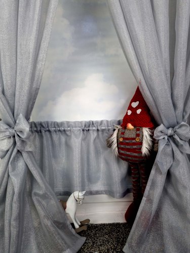 Komplet do kuchni zasłony+zazdrostka sable len srebro