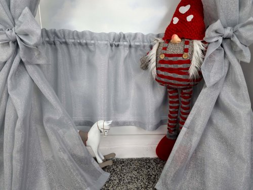  KOMPLET DO KUCHNI ZASŁONY+ZAZDROSTKA SABLE LEN SREBRO