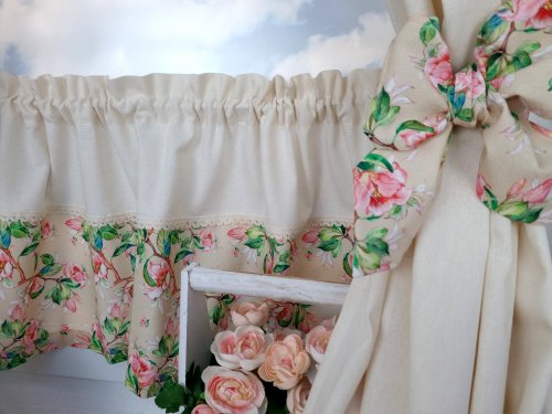 ZAKOSTYL ZASŁONY + ZAZDROSTKA JABŁONIE ECRU SHABBY