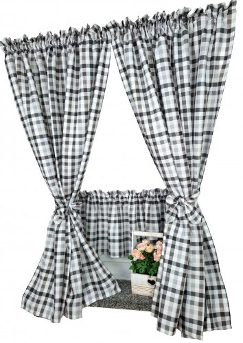 Zakostyl zasłony + zazdrostka ciemny brąz kratka