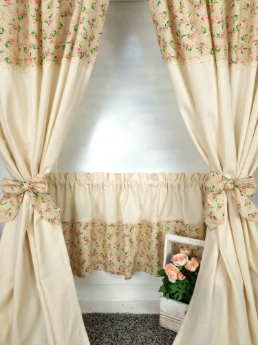 ZAKOSTYL ZASŁONY + ZAZDROSTKA KWIATY ECRU SHABBY