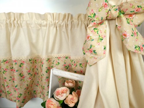 ZAKOSTYL ZASŁONY + ZAZDROSTKA KWIATY ECRU SHABBY