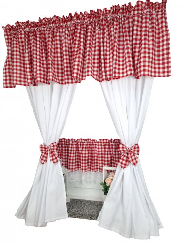 Zakostyl komplet czerwona krata biała koronka