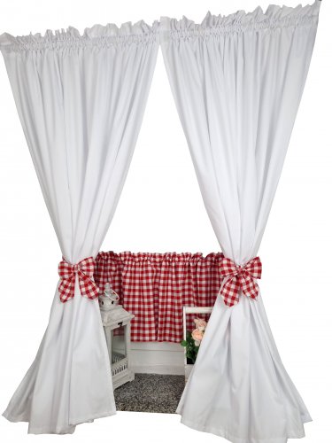 Zakostyl zasłony + zazdrostka krata czerwona z białym