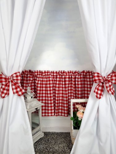 ZAKOSTYL ZASŁONY + ZAZDROSTKA KRATA CZERWONA Z BIAŁYM