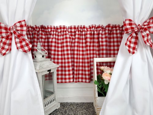 ZAKOSTYL KOMPLET CZERWONA KRATA BIAŁA