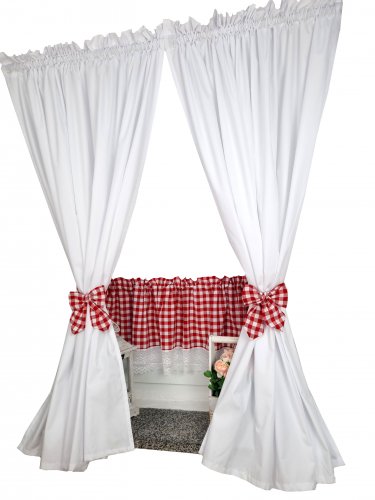 Zakostyl zasłony + zazdrostka krata czerwona z białym