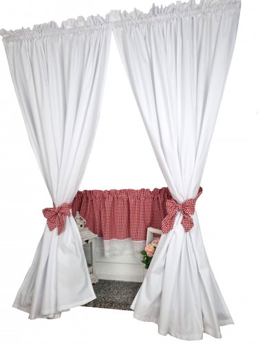 Zakostyl zasłony + zazdrostka krata czerwona z białym