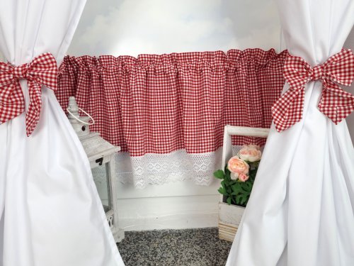 ZAKOSTYL ZASŁONY + ZAZDROSTKA KRATA CZERWONA Z BIAŁYM