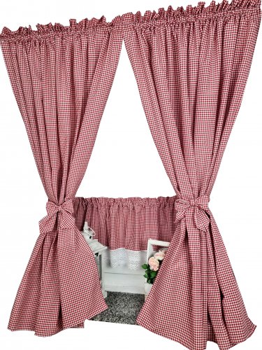 Zakostyl zasłony + zazdrostka kratka vichy obustronna  koronka cz