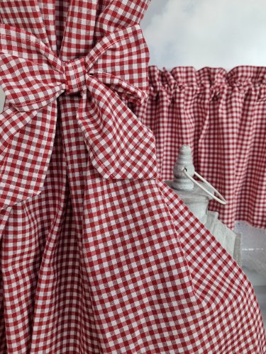 ZAKOSTYL ZASŁONY + ZAZDROSTKA KRATKA VICHY OBUSTRONNA  KORONKA CZ