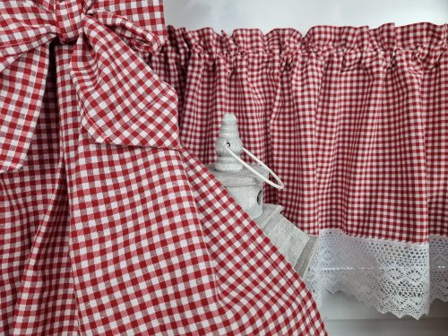 ZAKOSTYL ZASŁONY + ZAZDROSTKA KRATKA VICHY OBUSTRONNA  KORONKA CZ