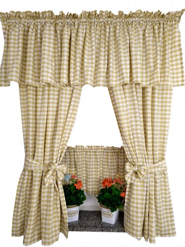 Zakostyl zasłony+lambrekin beż-brąz krata