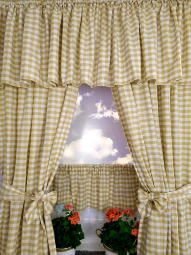 ZAKOSTYL ZASŁONY+LAMBREKIN BEŻ-BRĄZ KRATA KORONKA