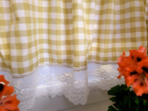 ZAKOSTYL ZASŁONY+LAMBREKIN BEŻ-BRĄZ KRATA KORONKA