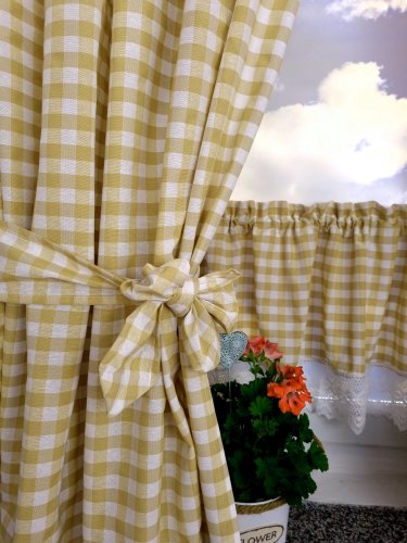 Zakostyl zasłony + zazdrostka kratka brąz koronka