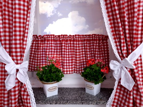 Zakostyl zasłony + zazdrostka kratka  koronka