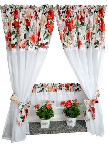 Zakostyl zasłony + zazdrostka róże gipiura woal2
