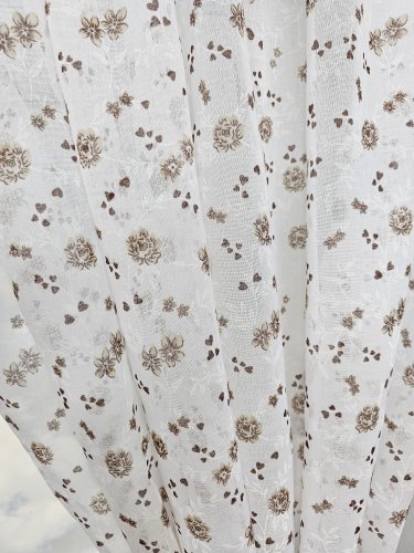 ZAKOSTYL ZASŁONY + ZAZDROSTKA ETAMINA BRĄZ KWIAT2