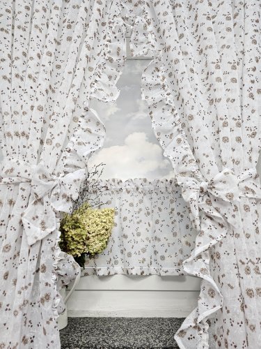 ZAKOSTYL ZASŁONY + ZAZDROSTKA ETAMINA BRĄZ KWIAT