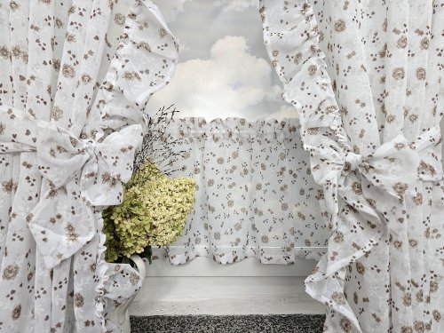 ZAKOSTYL ZASŁONY + ZAZDROSTKA ETAMINA BRĄZ KWIAT