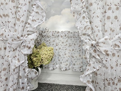 ZAKOSTYL ZASŁONY + ZAZDROSTKA ETAMINA BRĄZ KWIAT