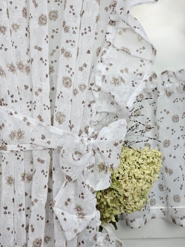 ZAKOSTYL ZASŁONY + ZAZDROSTKA ETAMINA BRĄZ KWIAT