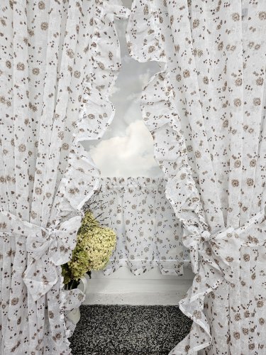 ZAKOSTYL ZASŁONY + ZAZDROSTKA ETAMINA BRĄZ KWIAT