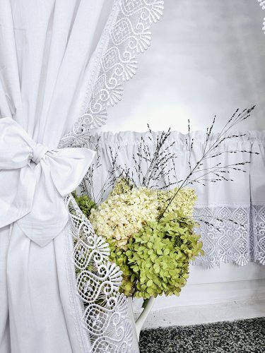 ZESTAW ZASŁON+ZAZDROSTKA GIPIURA SHABBY CHIC