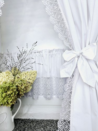 ZESTAW ZASŁON+ZAZDROSTKA GIPIURA SHABBY CHIC