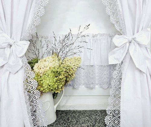 ZESTAW ZASŁON+ZAZDROSTKA GIPIURA SHABBY CHIC