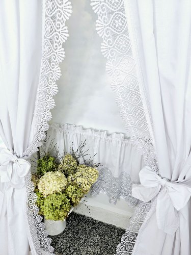 ZESTAW ZASŁON+ZAZDROSTKA GIPIURA SHABBY CHIC