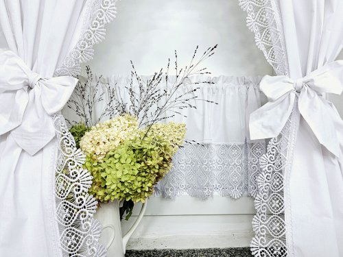 ZESTAW ZASŁON+ZAZDROSTKA GIPIURA SHABBY CHIC