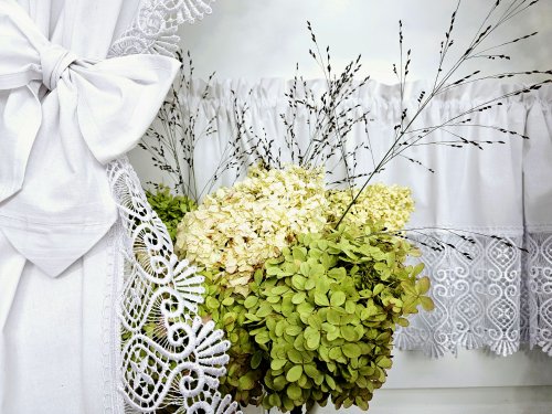 ZESTAW ZASŁON+ZAZDROSTKA GIPIURA SHABBY CHIC