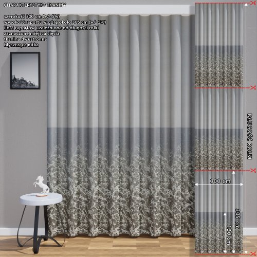 ZASŁONA  EKSKLUZYWNA SZARA SREBRO NIĆ SZER.140CM