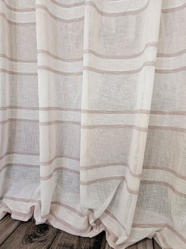 ZASŁONA PASY BEŻ BRĄZ BIAŁE NATURAL SZER.140cm