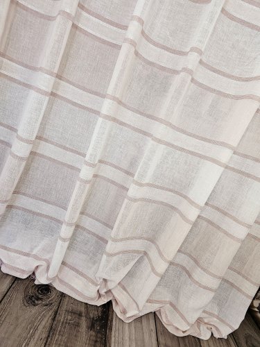 ZASŁONA PASY BEŻ BRĄZ BIAŁE NATURAL SZER.140cm