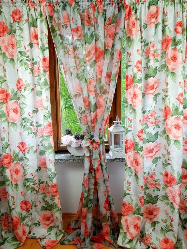 ZASŁONA RÓŻE NA SZARO MIĘTOWYM TLE SZER.140cm