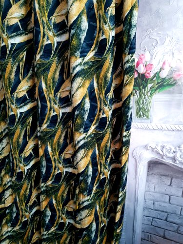 ZASŁONA ZŁOTE LIŚCIE NA CZARNYM TLE SZER.140cm